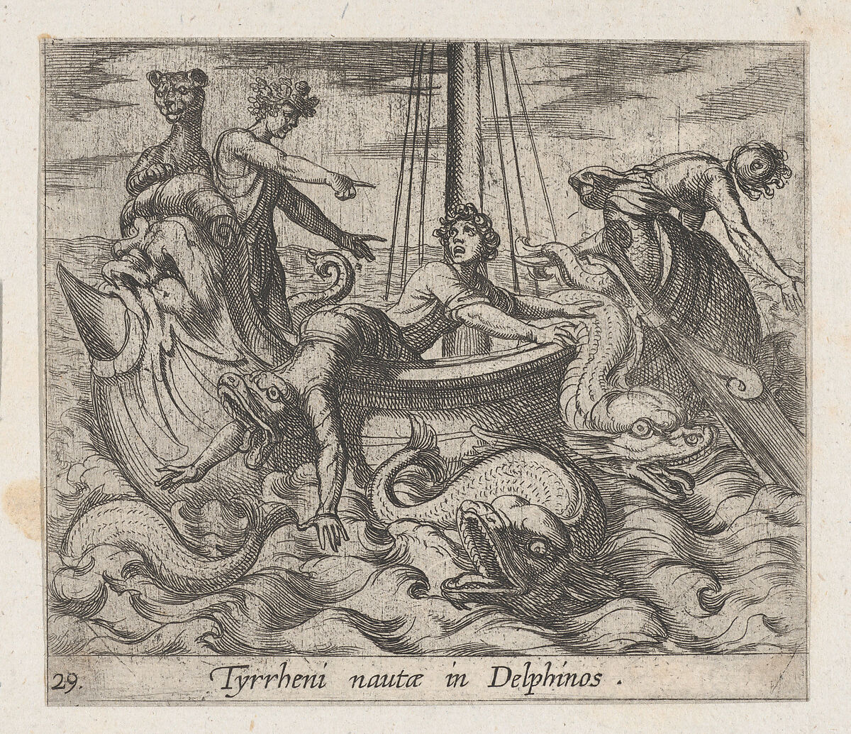 Plate 29: Bacchus Changing his Kidnappers into Monsters (Tyrrheni nautae in Dlephinos), from Ovid's 'Metamorphoses', Antonio Tempesta (Italian, Florence 1555–1630 Rome), Etching 