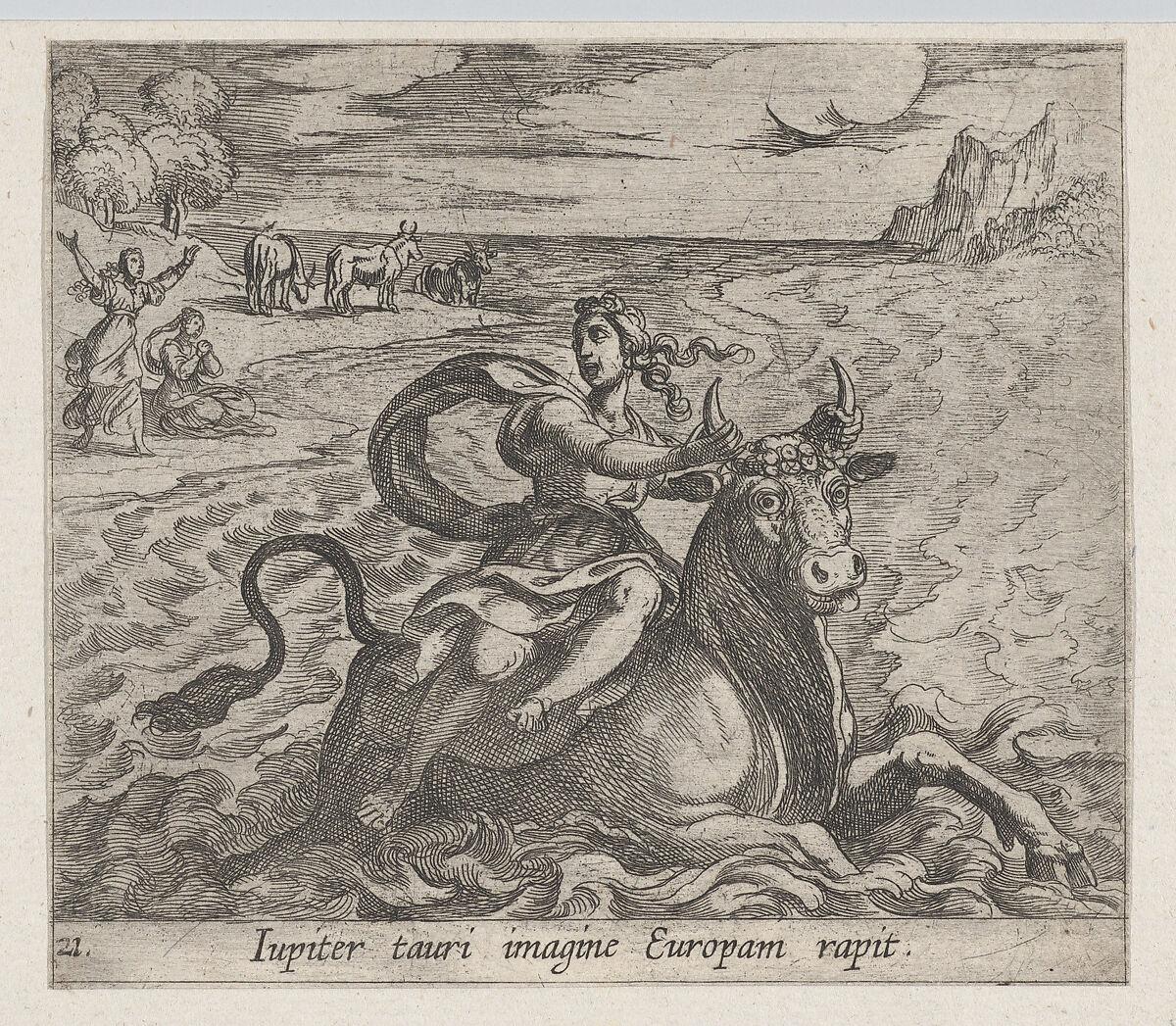 Plate 21: The Rape of Europa (Iupiter tauri imagine Europam rapit), from Ovid's 'Metamorphoses', Antonio Tempesta (Italian, Florence 1555–1630 Rome), Etching 