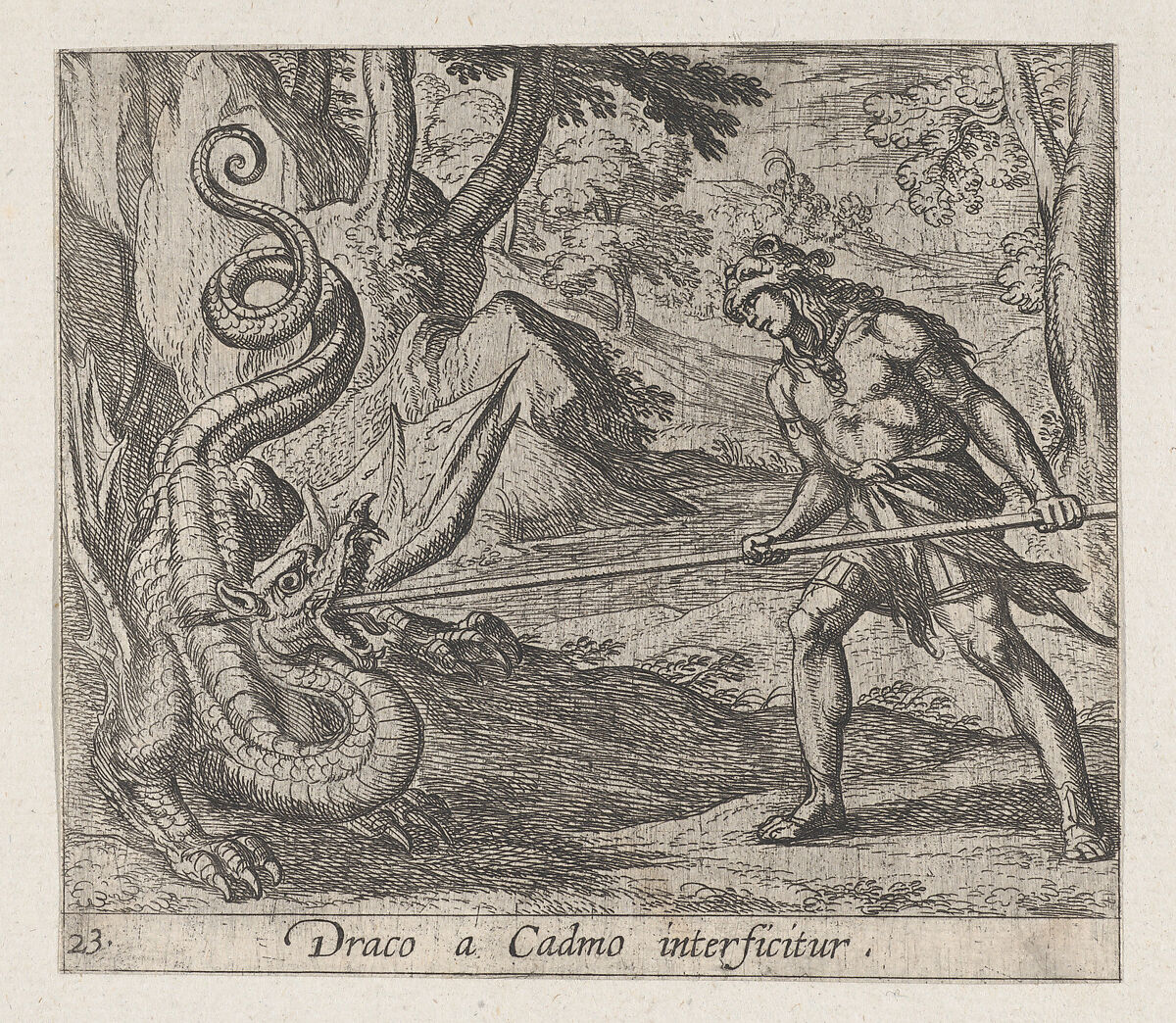 Plate 23: Cadmus Killing the Serpent (Draco a Cadmo interficitur), from Ovid's 'Metamorphoses', Antonio Tempesta (Italian, Florence 1555–1630 Rome), Etching 