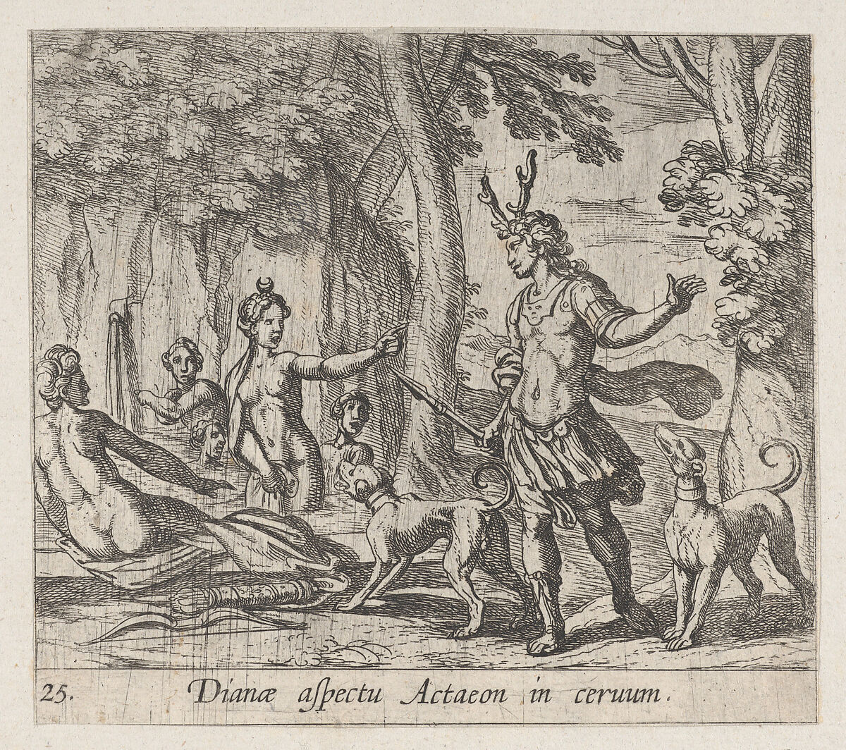 Plate 25: Acteon Changed into a Stag (Dianae aspectu Actaeon in ceruum), from Ovid's 'Metamorphoses', Antonio Tempesta (Italian, Florence 1555–1630 Rome), Etching 