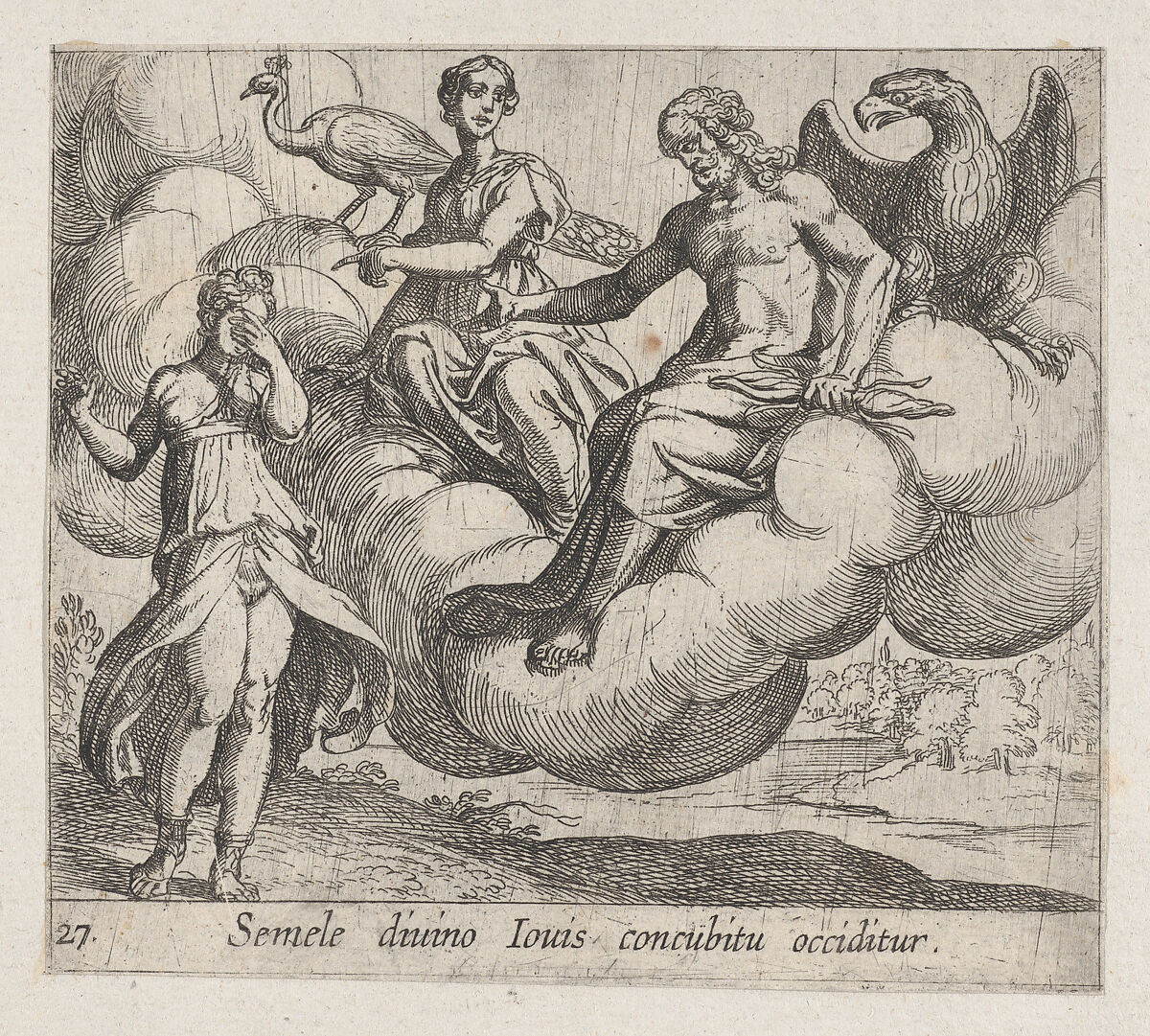 Plate 27: Semele's Wish (Semele divino Ious concubitu occiditur), from Ovid's 'Metamorphoses', Antonio Tempesta (Italian, Florence 1555–1630 Rome), Etching 