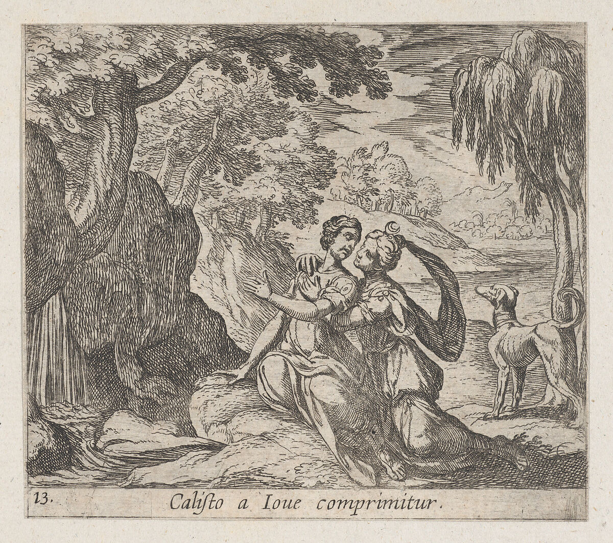 Plate 13:Jupiter and Callisto (Calisto a Iove comprimitur), from Ovid's 'Metamorphoses', Antonio Tempesta (Italian, Florence 1555–1630 Rome), Etching 