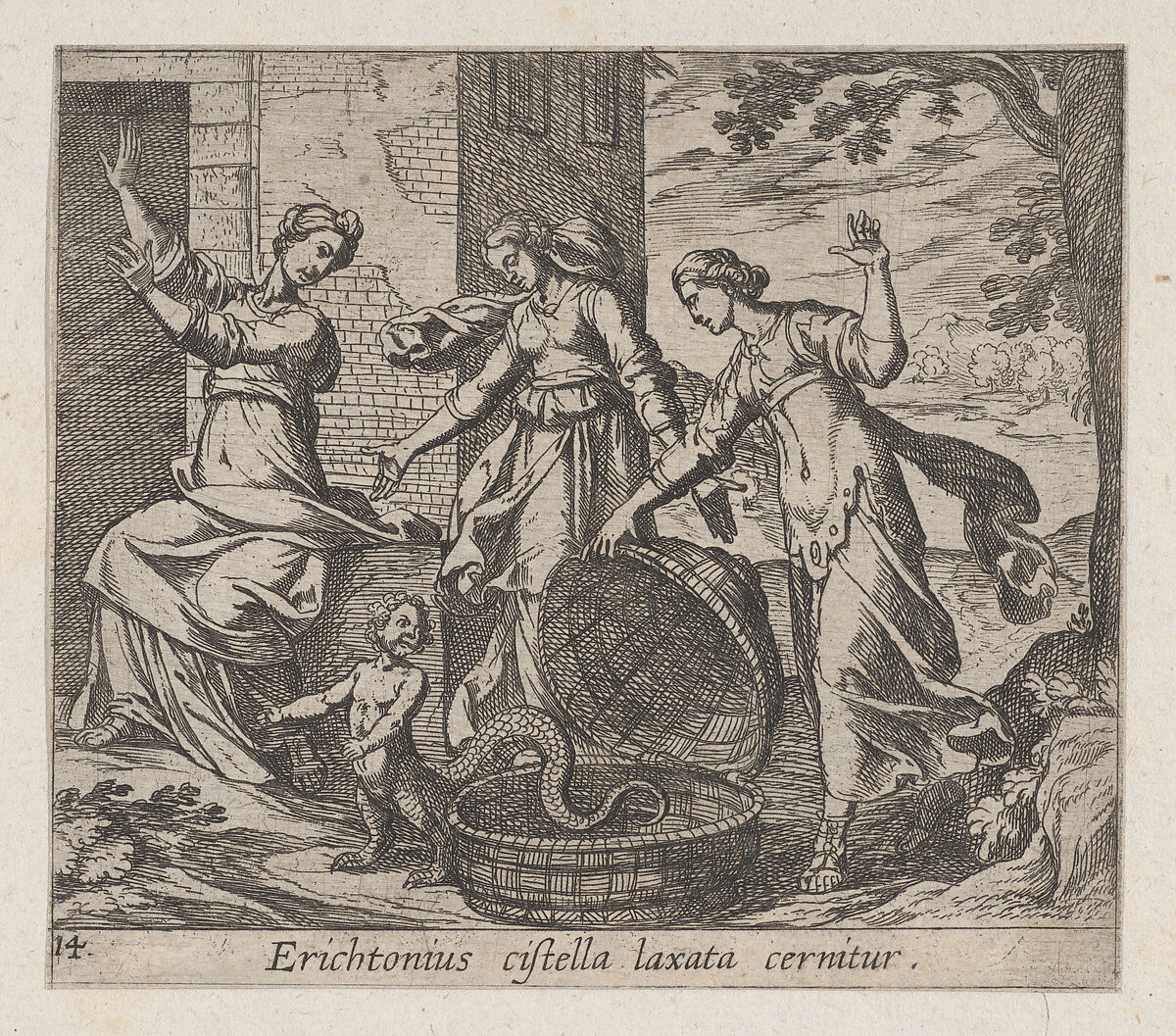 Plate 14: Erichthonius Released from his Basket (Erichtonius cistella laxata cernitur), from Ovid's 'Metamorphoses', Antonio Tempesta (Italian, Florence 1555–1630 Rome), Etching 
