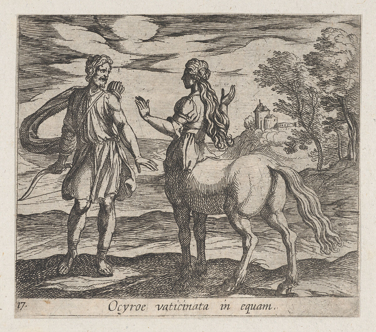 Plate 17: Ocyrhoe Changed into a Horse (Ocyroe vaticinata in equam), from Ovid's 'Metamorphoses', Antonio Tempesta (Italian, Florence 1555–1630 Rome), Etching 