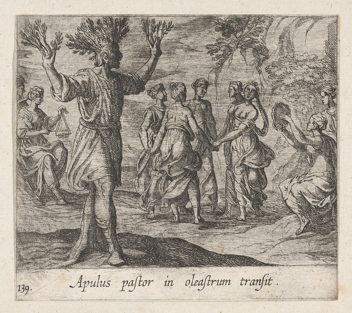 Plate 139: The Apulian Shepherd Changed into an Olive Tree (Apulus pastor in oleastrum transit), from Ovid's 'Metamorphoses', Antonio Tempesta (Italian, Florence 1555–1630 Rome), Etching 