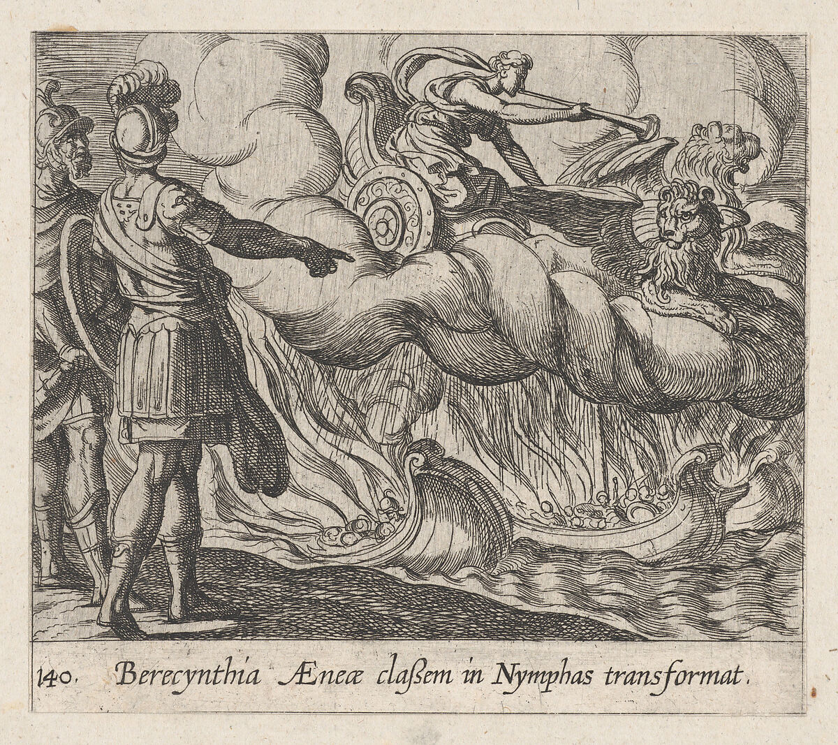 Plate 140: The Trojan Ships Changed into Nymphs (Berecynthia AEneae classem in Nymphas transformat), from Ovid's 'Metamorphoses', Antonio Tempesta (Italian, Florence 1555–1630 Rome), Etching 