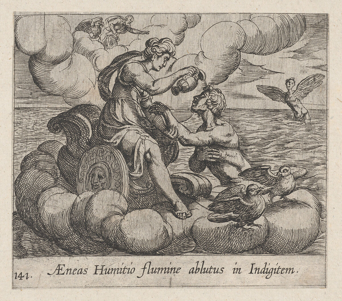 Plate 141: The Immortalization of Aeneas (AEneas Humitio flumine ablutus in Indigitem), from Ovid's 'Metamorphoses', Antonio Tempesta (Italian, Florence 1555–1630 Rome), Etching 