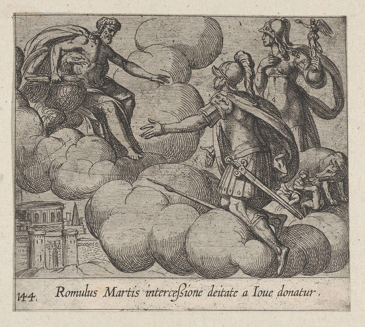 Plate 144: The Immortalization of Romulus (Romulus Martis interceßione deitate a Ioue domatur), from Ovid's 'Metamorphoses', Antonio Tempesta (Italian, Florence 1555–1630 Rome), Etching 