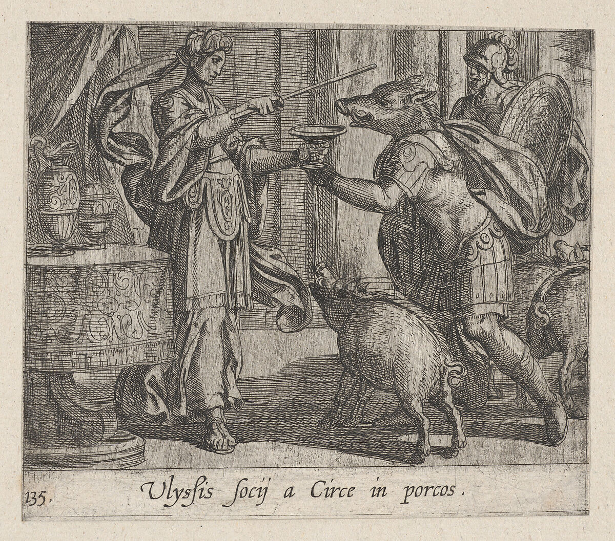 Plate 135: Circe Changing Ulysses' Men into Swine (Ulyssis soci a Circe in porcos), from Ovid's 'Metamorphoses', Antonio Tempesta (Italian, Florence 1555–1630 Rome), Etching 