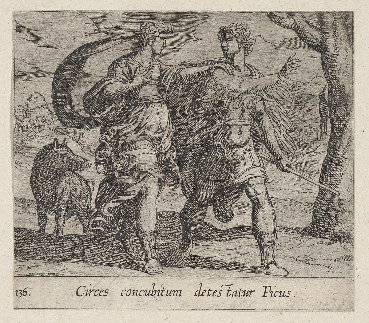 Plate 136: Circe Changing Picus into a Bird (Circes concubitum detestatur Picus), from Ovid's 'Metamorphoses', Antonio Tempesta (Italian, Florence 1555–1630 Rome), Etching 