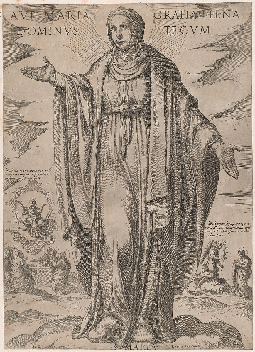 The Virgin from 'Christ, Mary and the Apostles', Antonio Tempesta (Italian, Florence 1555–1630 Rome), Etching; second state of three (Bartsch) 