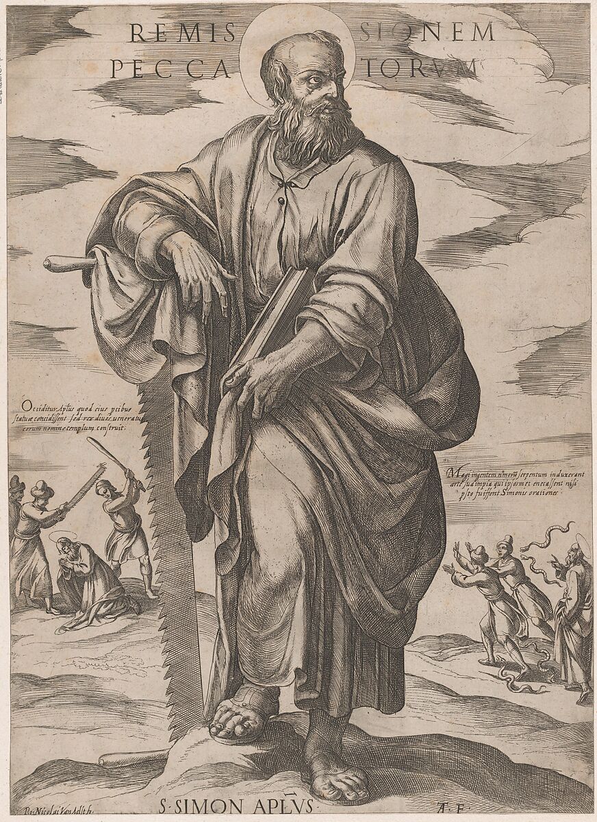St. Simon, from 'Christ, Mary, and the Apostles', Antonio Tempesta (Italian, Florence 1555–1630 Rome), Etching; first state of two (Bartsch) 