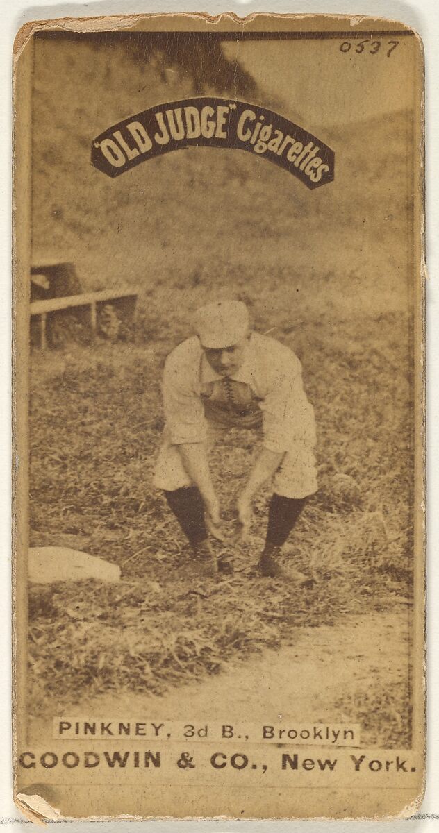 Pinkney, 3rd Base, Brooklyn, from the Old Judge series (N172) for Old Judge Cigarettes, Issued by Goodwin &amp; Company, Albumen photograph 
