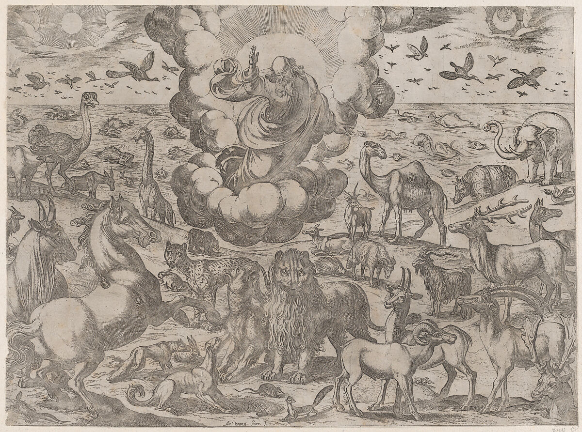 God Creating the Animals, Antonio Tempesta (Italian, Florence 1555–1630 Rome), Etching 