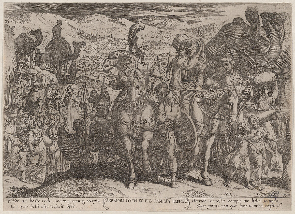 Plate 3: Abraham Taking Lot and His Family to His Own Land, from 'The Battles of the Old Testament', Antonio Tempesta (Italian, Florence 1555–1630 Rome), Etching 