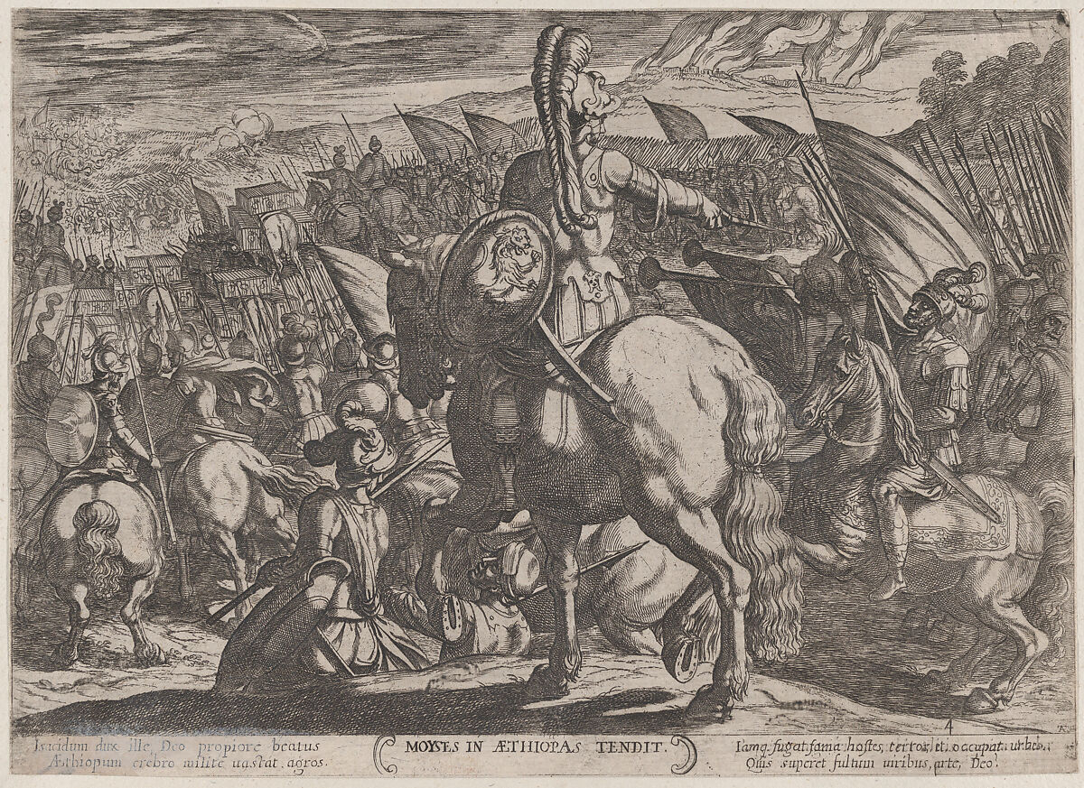 Plate 4: Moses Ordering the Israelites to Attack the Ethiopians, from 'The Battles of the Old Testament', Antonio Tempesta (Italian, Florence 1555–1630 Rome), Etching 