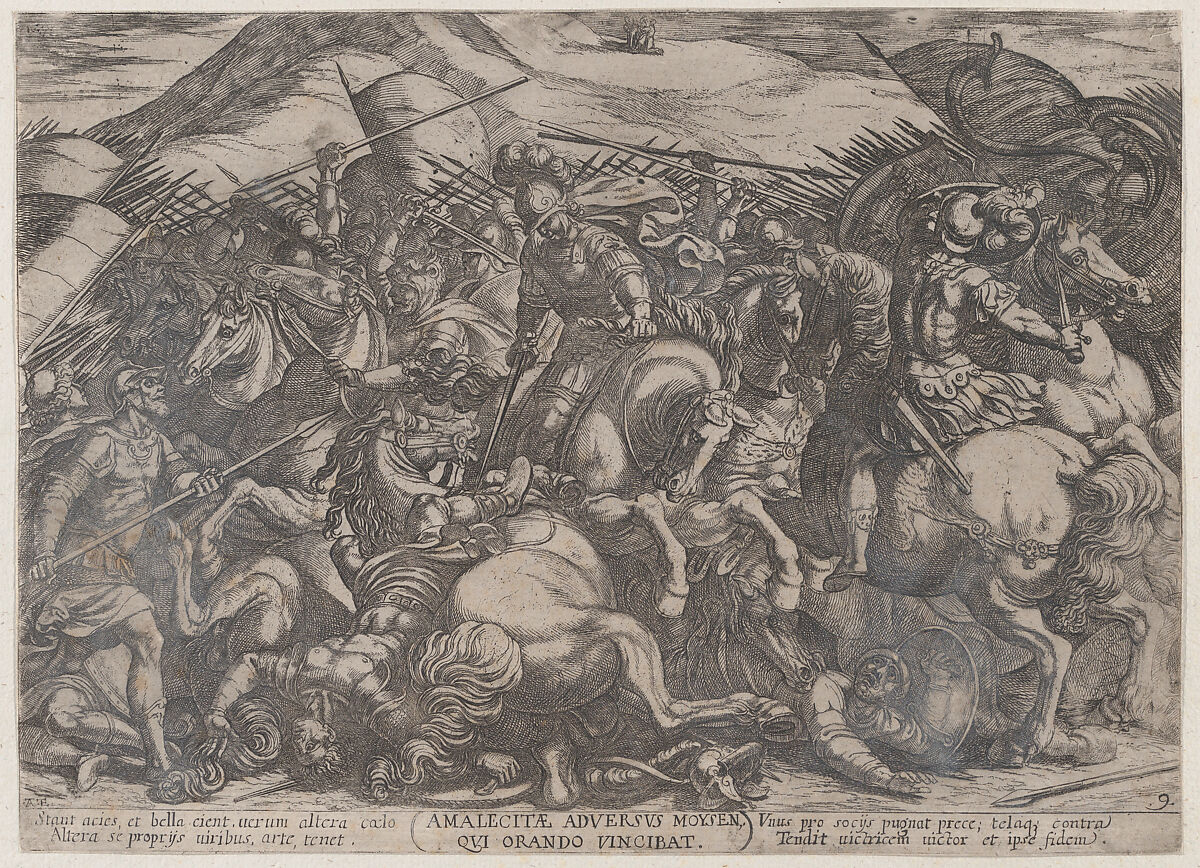 Plate 9: The Israelites Battling the Amalekites, from 'The Battles of the Old Testament', Antonio Tempesta (Italian, Florence 1555–1630 Rome), Etching 