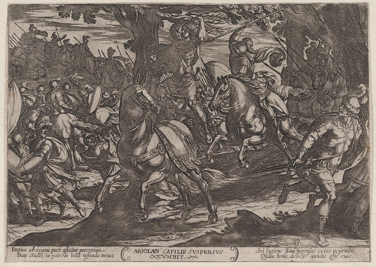 Plate 19: Jacob Killing Absalom, from The Battles of the Old Testament, Antonio Tempesta (Italian, Florence 1555–1630 Rome), Etching 
