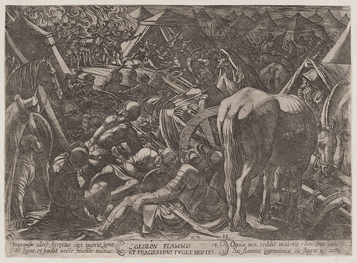 Plate 14: Gideon Terrorizing the Enemy Camp, from 'The Battles of the Old Testament', Antonio Tempesta (Italian, Florence 1555–1630 Rome), Etching 