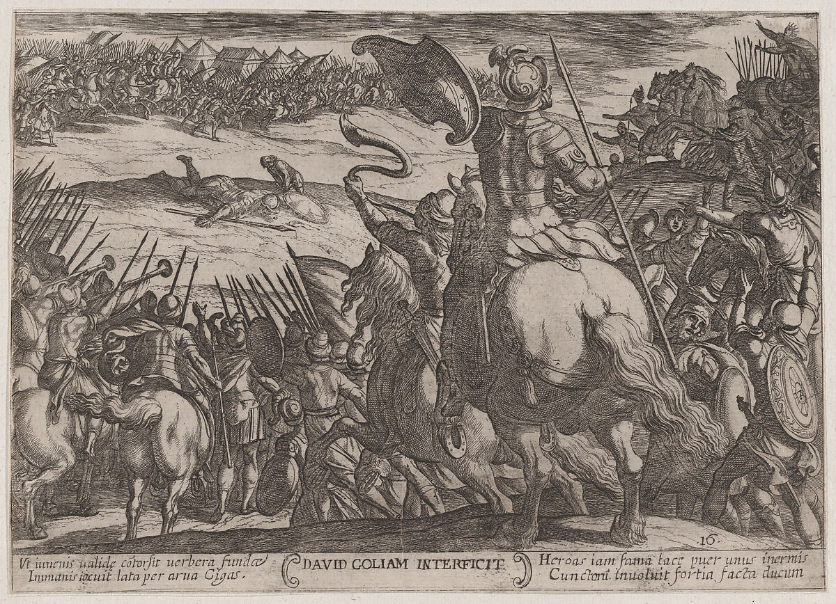 Plate 16: David Killing Goliath, from 'The Battles of the Old Testament', Antonio Tempesta (Italian, Florence 1555–1630 Rome), Etching 