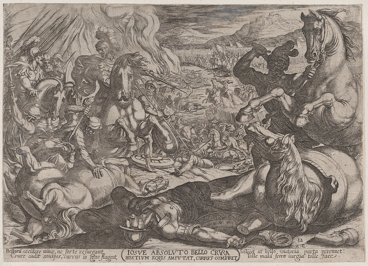 Plate 12: Joshua Mutilates his Enemies' Horses, from 'The Battles of the Old Testament', Antonio Tempesta (Italian, Florence 1555–1630 Rome), Etching 