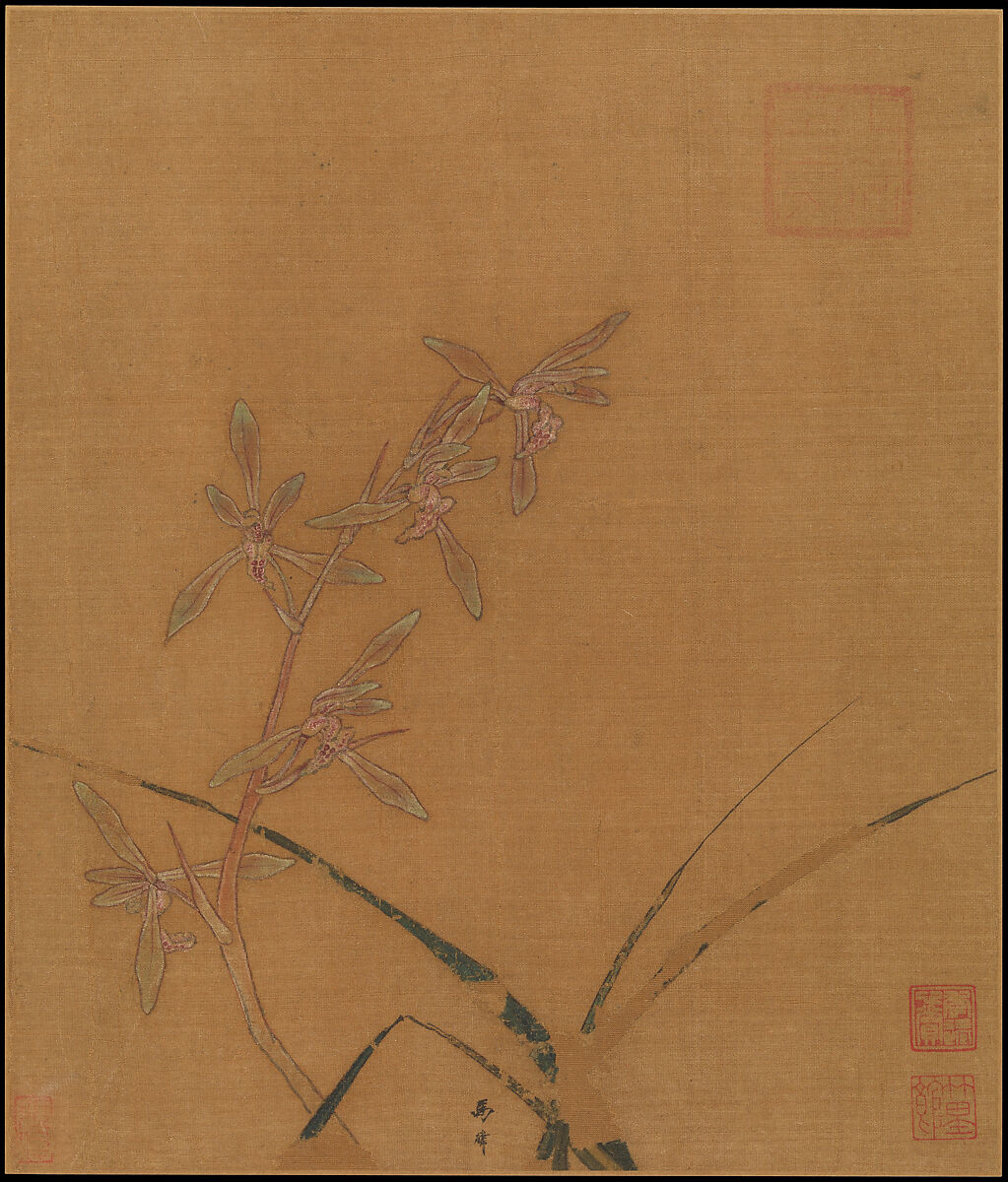 Orchids, Ma Lin (Chinese, ca. 1180– after 1256), Album leaf; ink and color on silk, China 