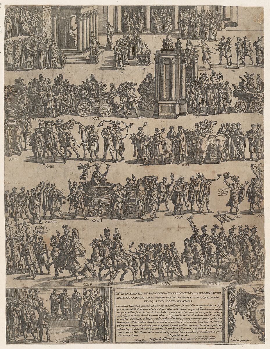 Triumph of a Roman Emperor (left side), Antonio Tempesta (Italian, Florence 1555–1630 Rome), Etching 