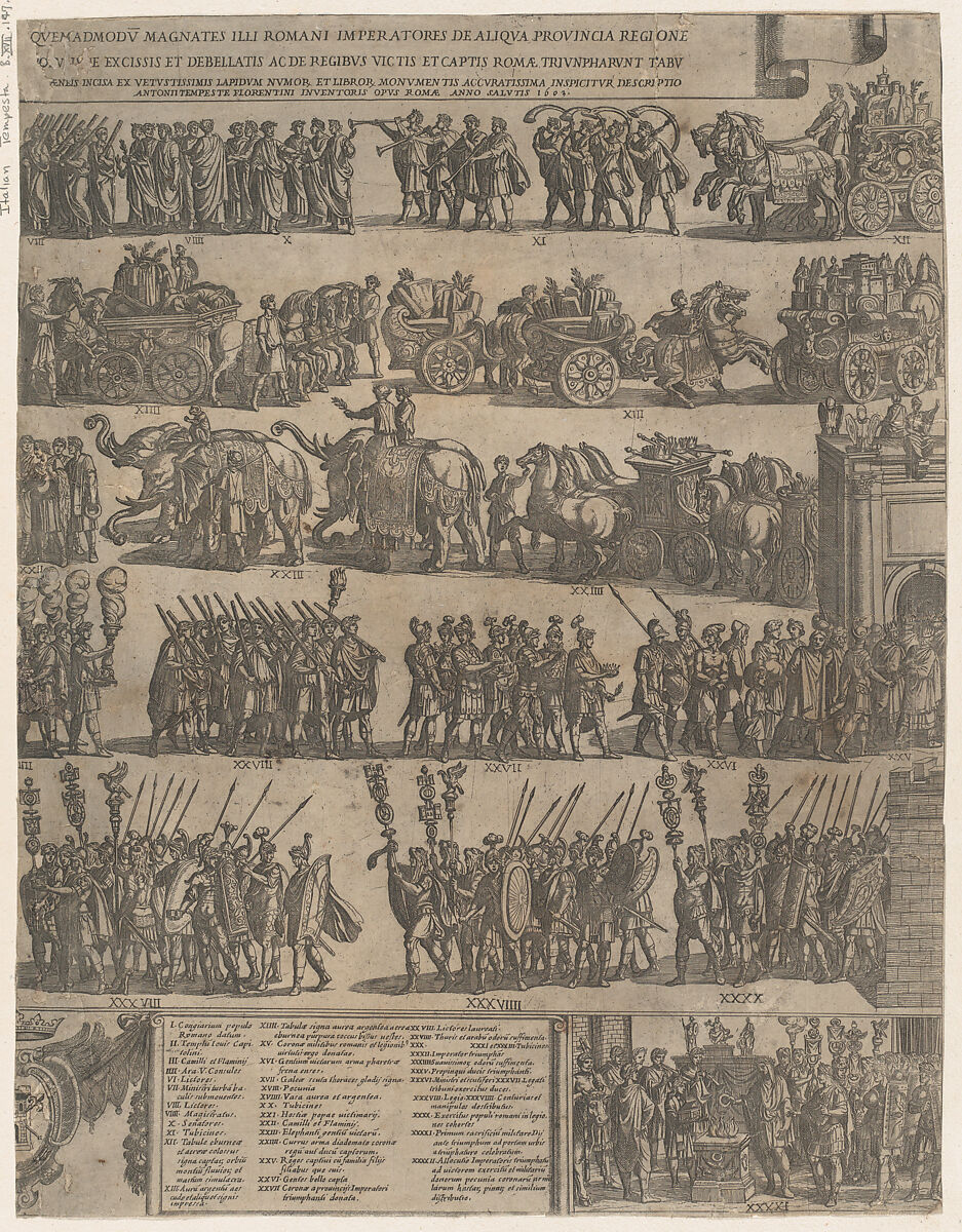 Triumph of a Roman Emperor (left side), Antonio Tempesta (Italian, Florence 1555–1630 Rome), Etching 