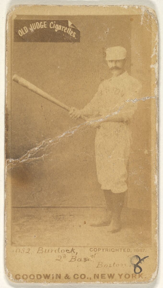 Burdock, 2nd Base, Boston, from the Old Judge series (N172) for Old Judge Cigarettes, Issued by Goodwin &amp; Company, Albumen photograph 