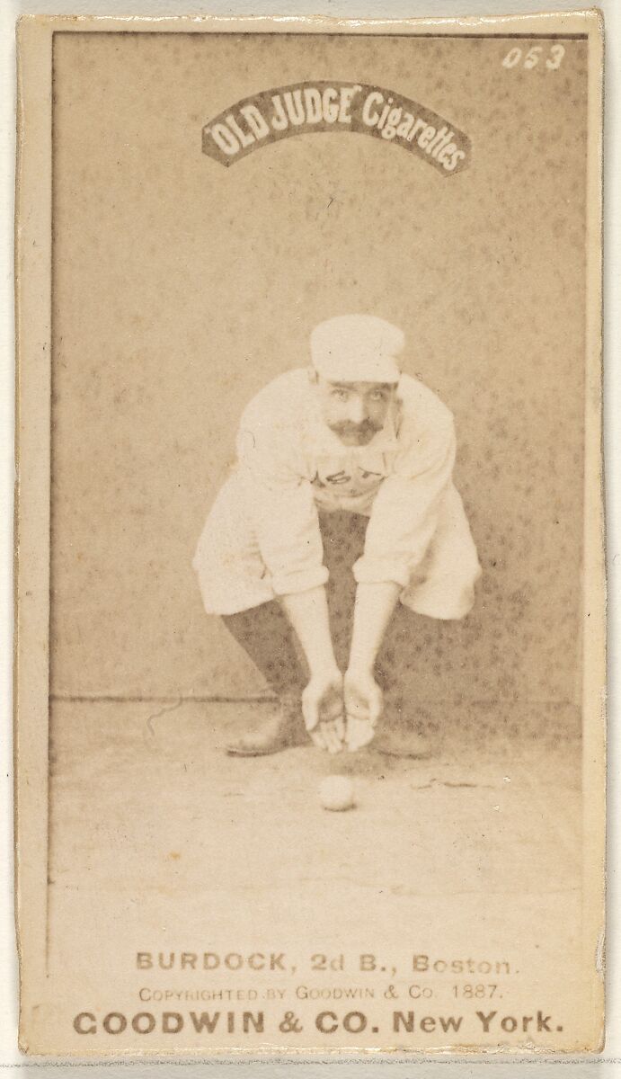Burdock, 2nd Base, Boston, from the Old Judge series (N172) for Old Judge Cigarettes, Issued by Goodwin &amp; Company, Albumen photograph 