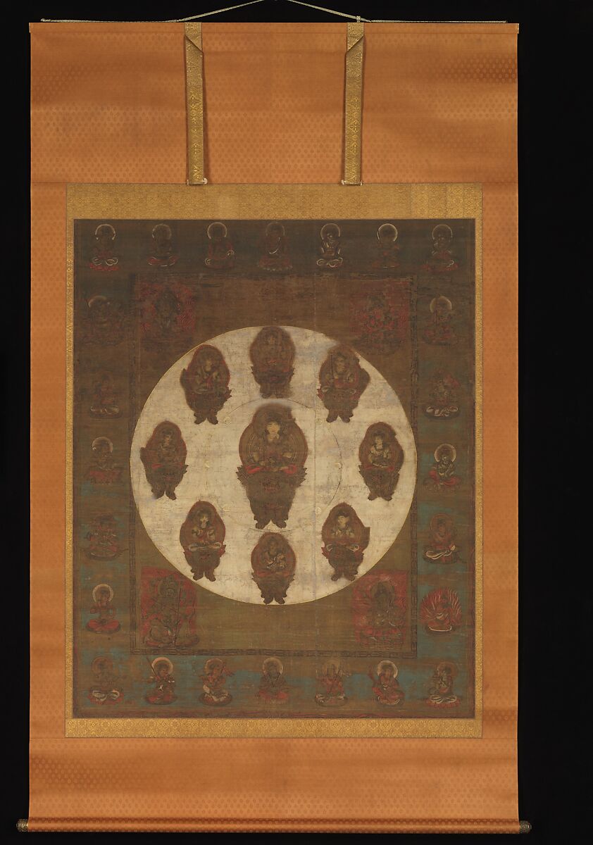 Mandala of the Bodhisattva Monju (Manjushri) of the Eight Syllables, Hanging scroll; ink, color, gold, and gold leaf on silk, Japan