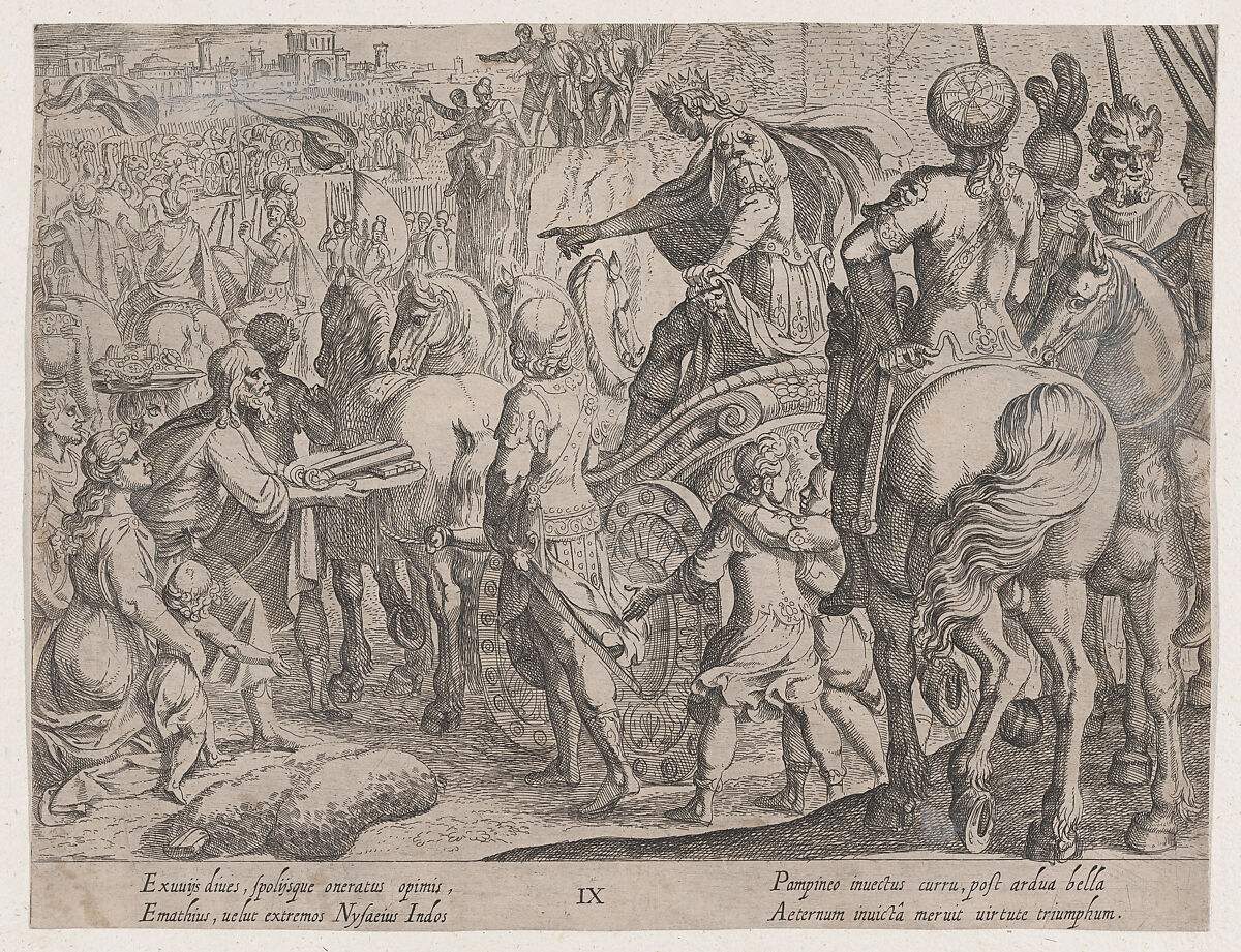Plate 9: Alexander's Triumphal Entry into Babylon, from "The Deeds of Alexander the Great", Antonio Tempesta (Italian, Florence 1555–1630 Rome), Etching, first state of two (Bartsch) 