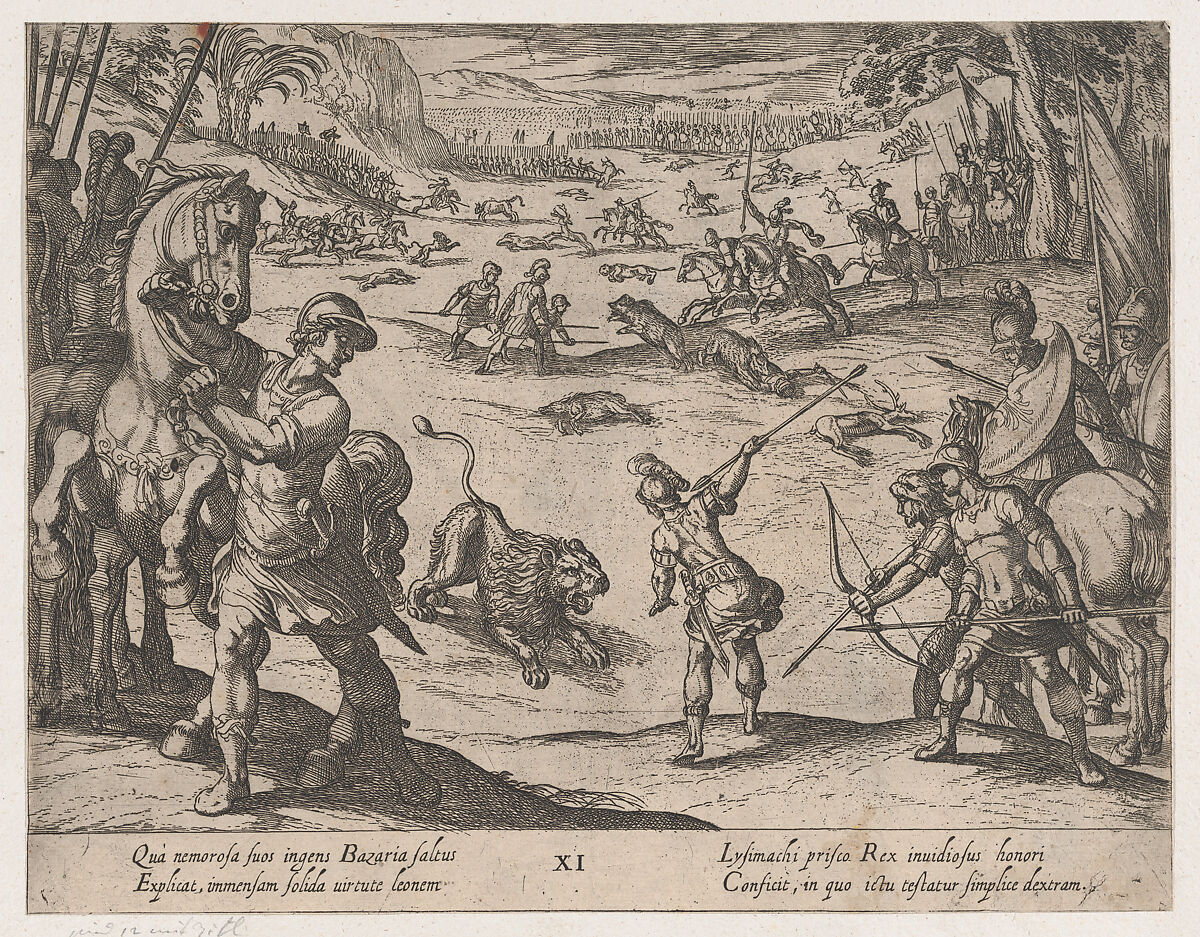 Plate 11: Alexander's Lion Hunt, from "The Deeds of Alexander the Great", Antonio Tempesta (Italian, Florence 1555–1630 Rome), Etching, first state of two (Bartsch) 