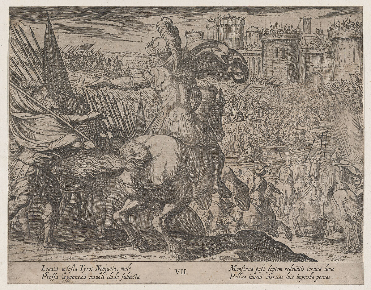 Plate 7: Alexander Attacking Tyre from the Sea, from "The Deeds of Alexander the Great", Antonio Tempesta (Italian, Florence 1555–1630 Rome), Etching, first state of two (Bartsch) 