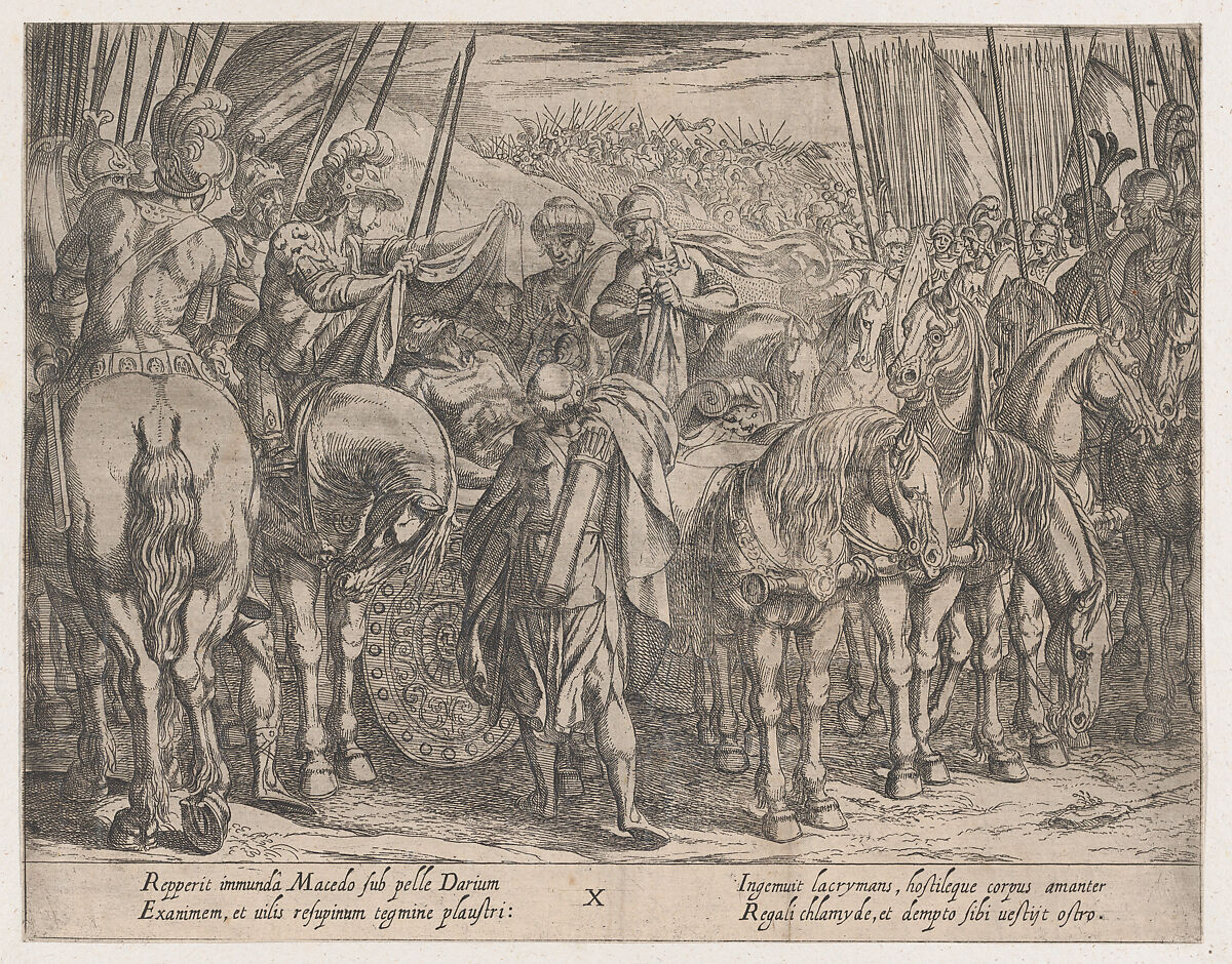 Plate 10: Alexander Finding the Body of Darius, from "The Deeds of Alexander the Great", Antonio Tempesta (Italian, Florence 1555–1630 Rome), Etching, first state of two (Bartsch) 