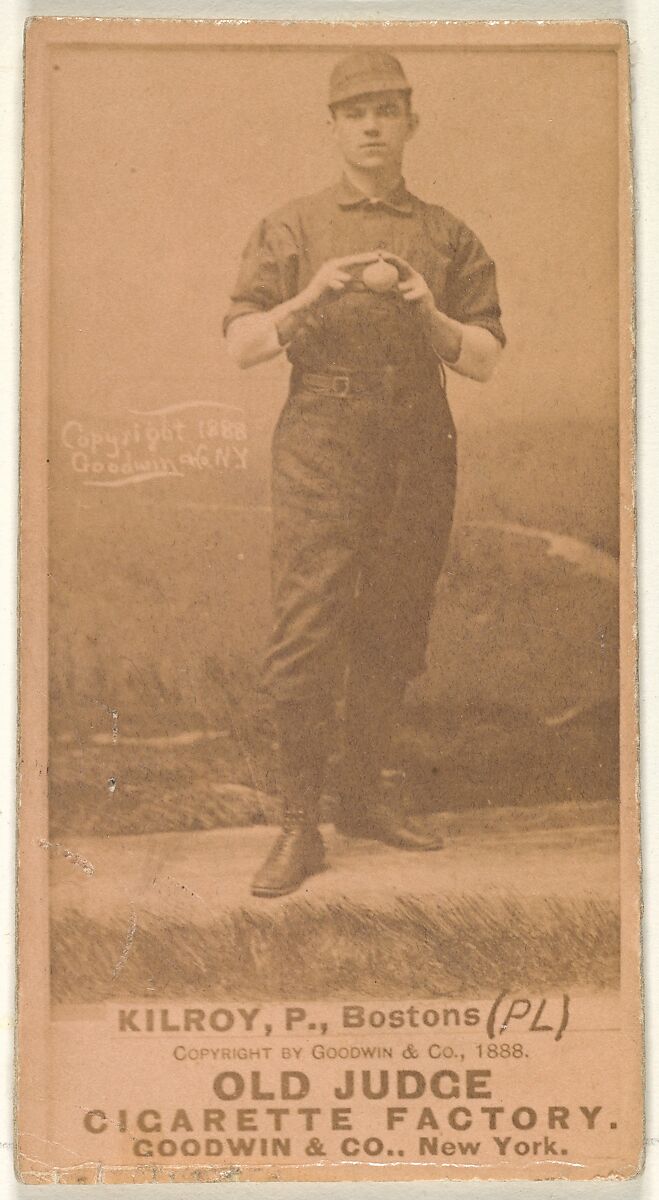Kilroy, Pitcher, Boston, from the Old Judge series (N172) for Old Judge Cigarettes, Issued by Goodwin &amp; Company, Albumen photograph 