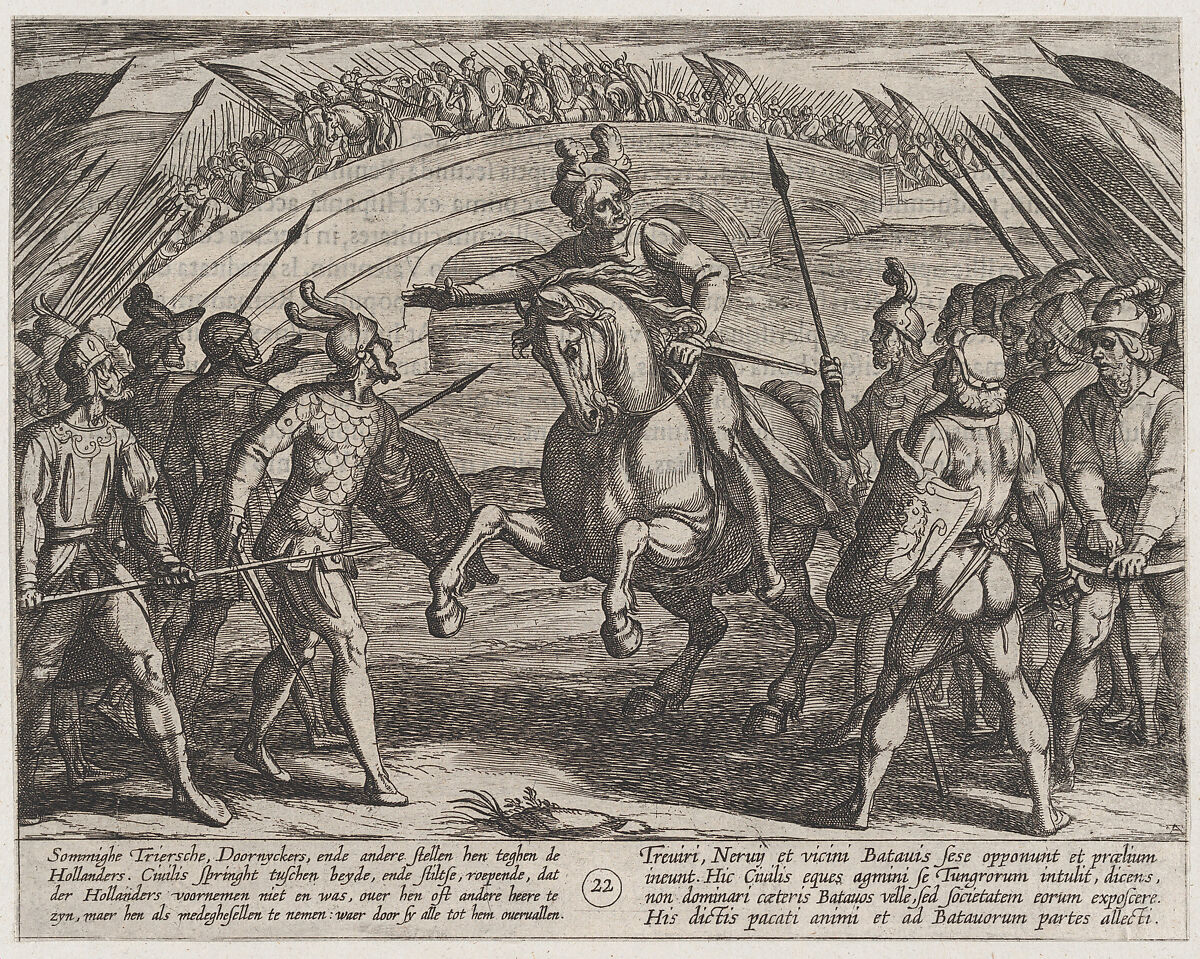 Plate 22: Civilis Separates German and Dutch Troops, from The War of the Romans Against the Batavians (Romanorvm et Batavorvm societas), Antonio Tempesta (Italian, Florence 1555–1630 Rome), Etching, first state of two, issue 1 (Bartsch) 