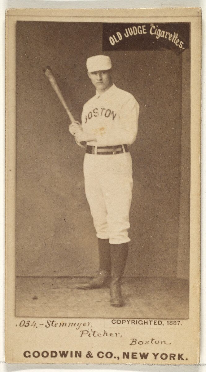 Stemmyer, Pitcher, Boston, from the Old Judge series (N172) for Old Judge Cigarettes, Issued by Goodwin &amp; Company, Albumen photograph 