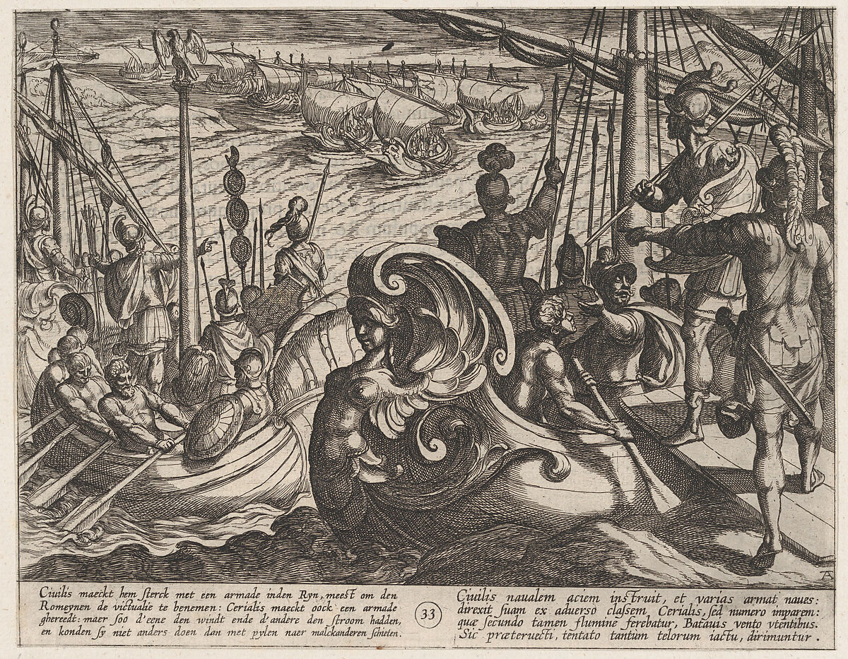 Plate 33: Dutch and Roman Flotillas on the Rhine, from The War of the Romans Against the Batavians (Romanorvm et Batavorvm societas), Antonio Tempesta (Italian, Florence 1555–1630 Rome), Etching, first state of two, issue 1 (Bartsch) 