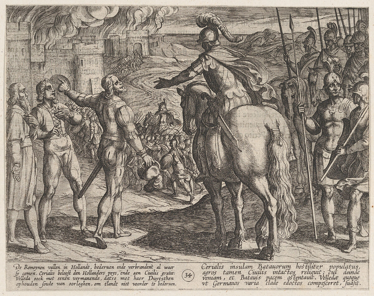Plate 34: The Romans Burning the Dutch Countryside, from The War of the Romans Against the Batavians (Romanorvm et Batavorvm societas), Antonio Tempesta (Italian, Florence 1555–1630 Rome), Etching, first state of two, issue 1 (Bartsch) 