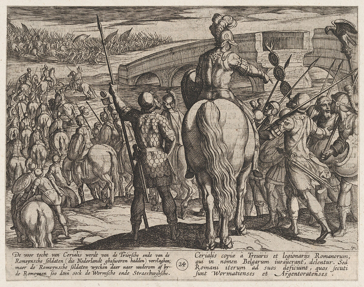 Plate 24: The Advance Guard of the New Roman Troops Turned Back, from The War of the Romans Against the Batavians (Romanorvm et Batavorvm societas), Antonio Tempesta (Italian, Florence 1555–1630 Rome), Etching, first state of two, issue 1 (Bartsch) 