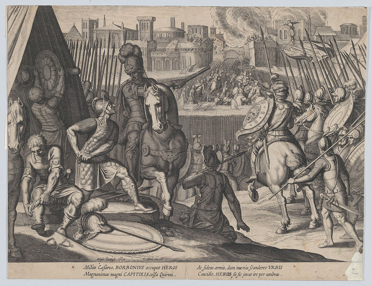 Plate 2: The city of Rome taken by Constable of Bourbon, from "The Triumphs of Charles V", Cornelis Boel (Netherlandish, Antwerp ca. 1576–after 1621), Etching and engraving 