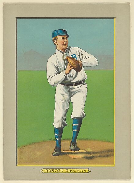 Bill Bergen, Catcher, Brooklyn Dodgers (National League), from Turkey Red Cabinets (T3), American Tobacco Company, Chromolithograph with hand-coloring 