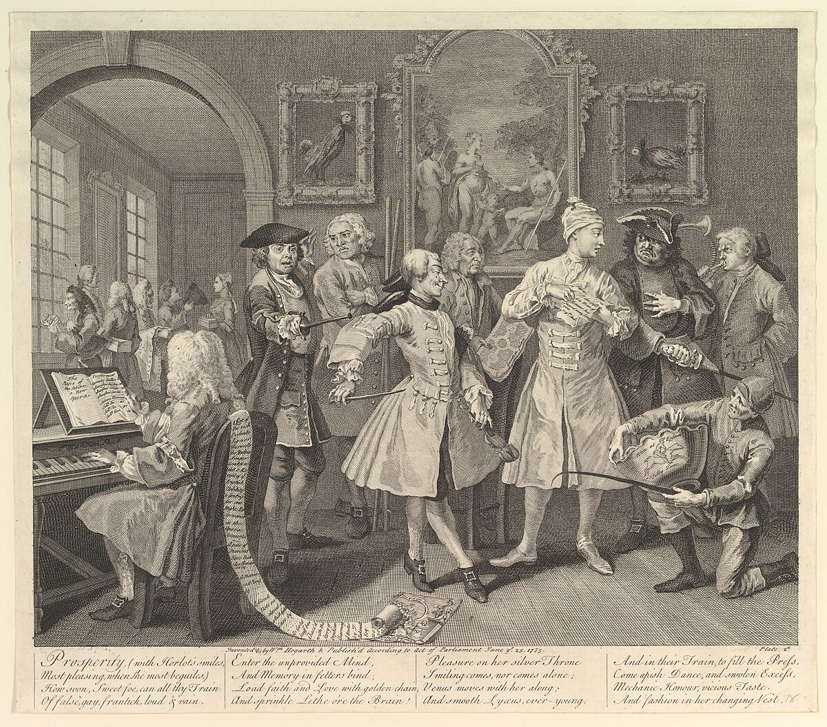 A Rake's Progress, Plate 2, William Hogarth (British, London 1697–1764 London), Etching and engraving; third state of four 