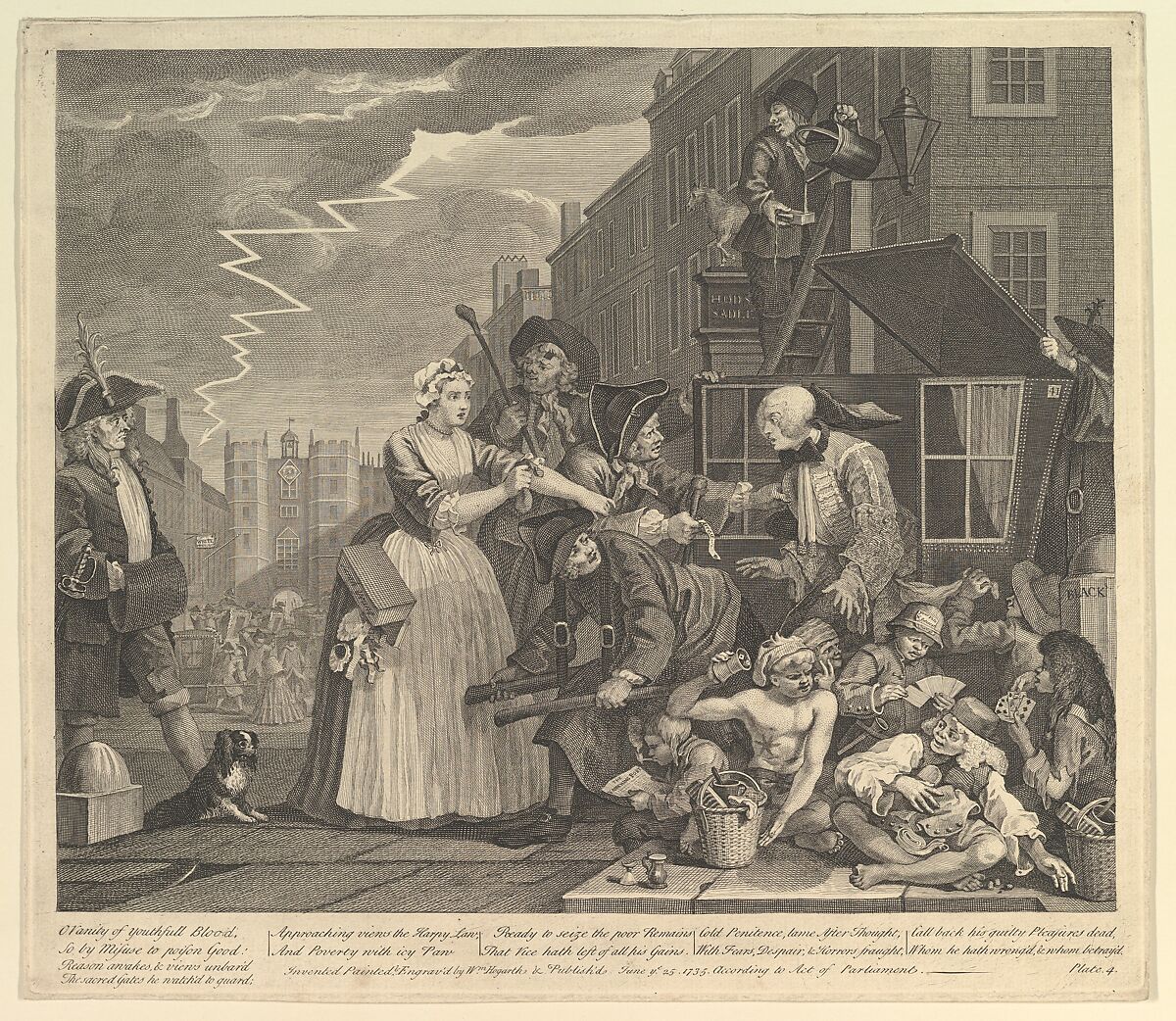 A Rake's Progress, Plate 4, William Hogarth (British, London 1697–1764 London), Etching and engraving; third state of three 