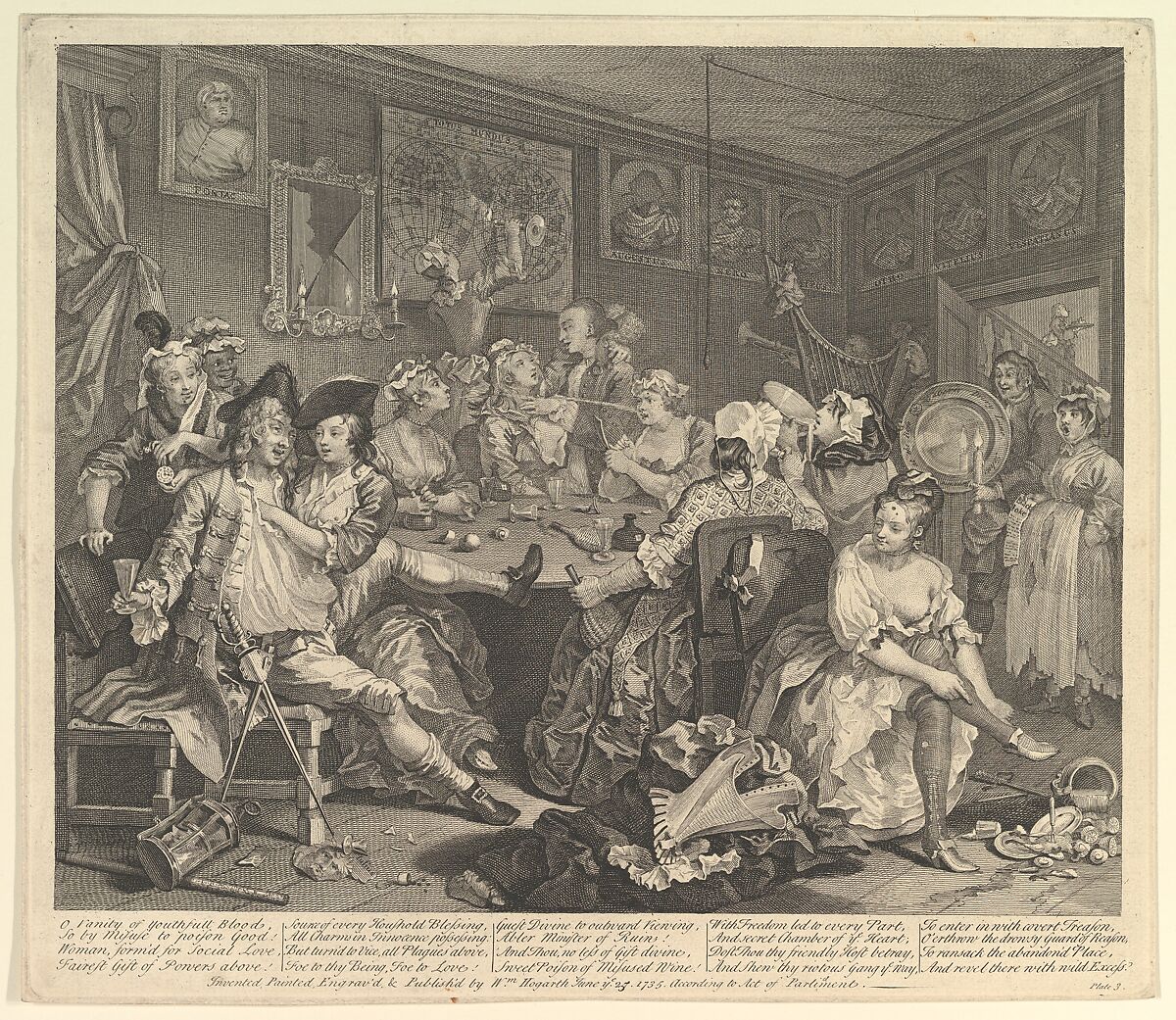 A Rake's Progress, Plate 3, William Hogarth (British, London 1697–1764 London), Etching and engraving, third state of three 