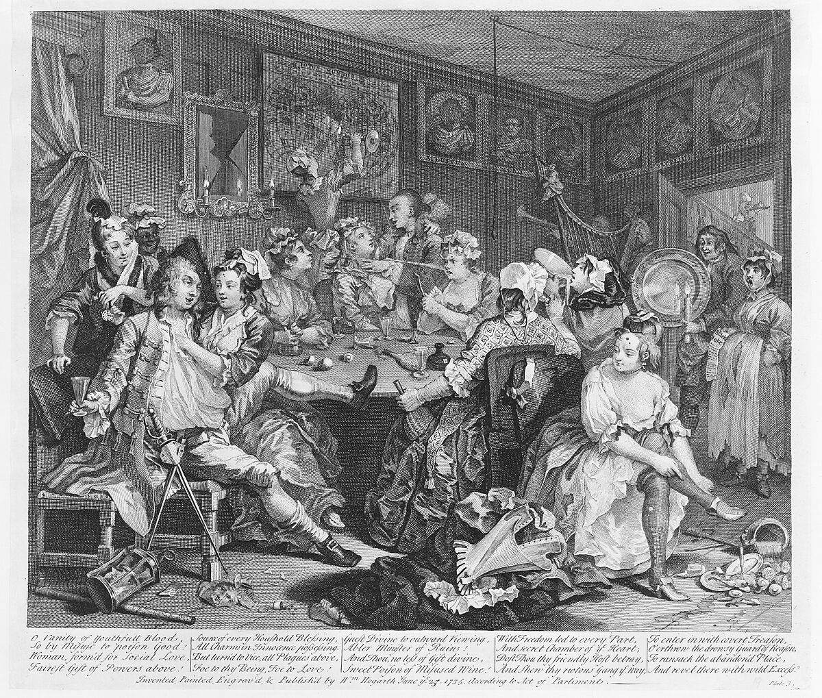 A Rake's Progress, Plate 3, William Hogarth (British, London 1697–1764 London), Etching and engraving; third state of three