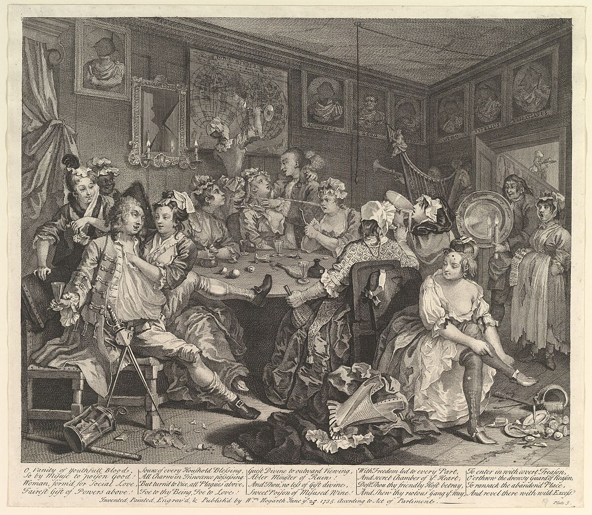 A Rake's Progress, Plate 3, William Hogarth (British, London 1697–1764 London), Etching and engraving; third state of three 