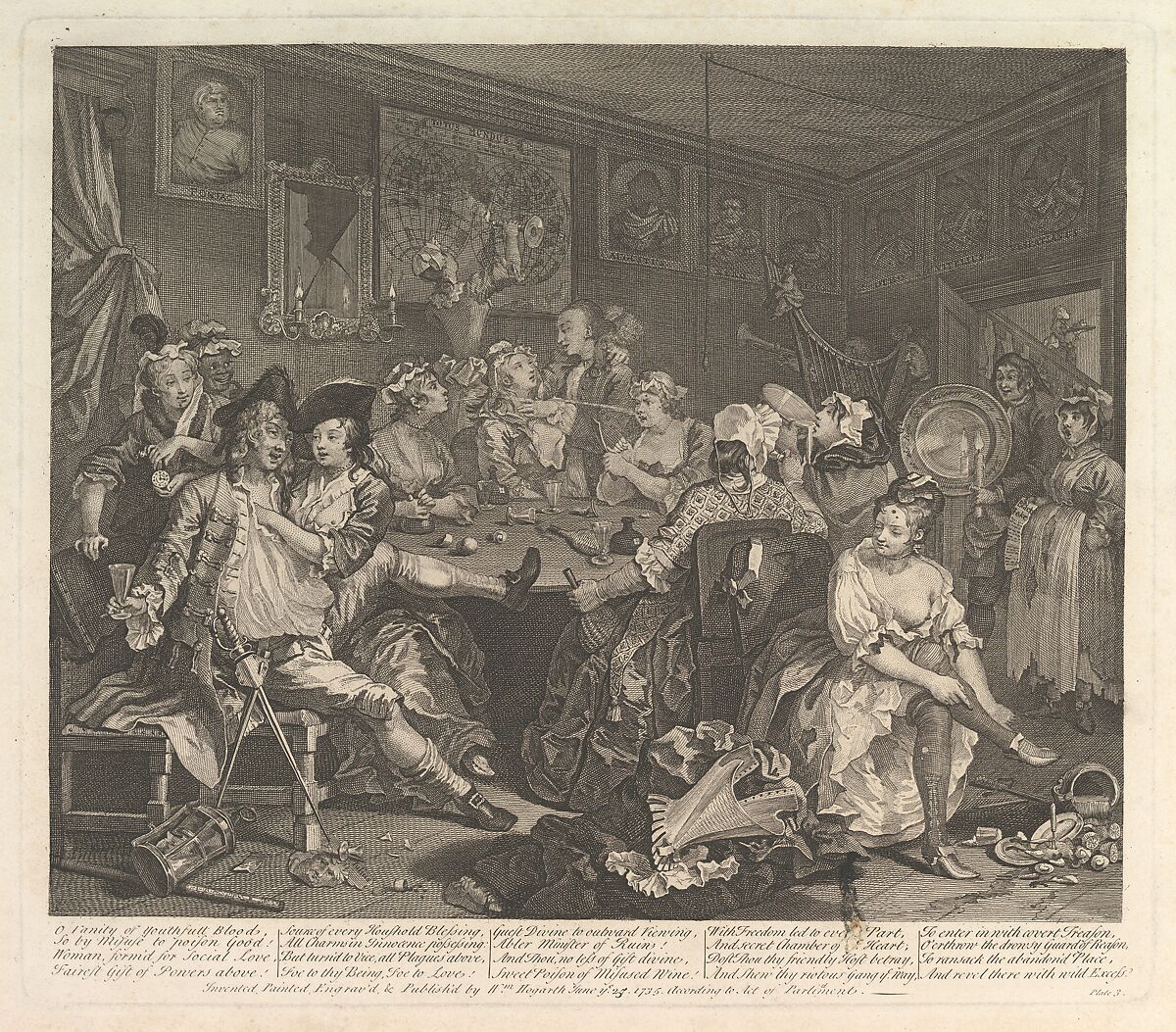 A Rake's Progress, Plate 3, William Hogarth (British, London 1697–1764 London), Etching and engraving; third state of three 