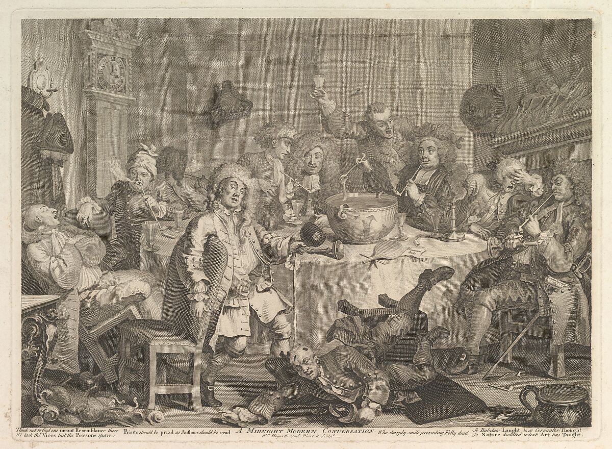 A Midnight Modern Conversation, William Hogarth (British, London 1697–1764 London), Etching and engraving; third state of three 